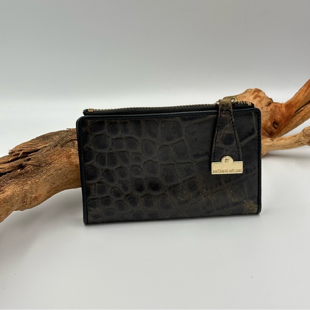 Vtg Antonio Melani Zip Tab Croc-Embossed Wallet